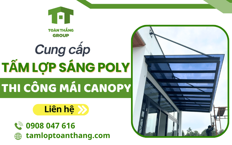 tấm lợp sáng poly thi công mái canopy
